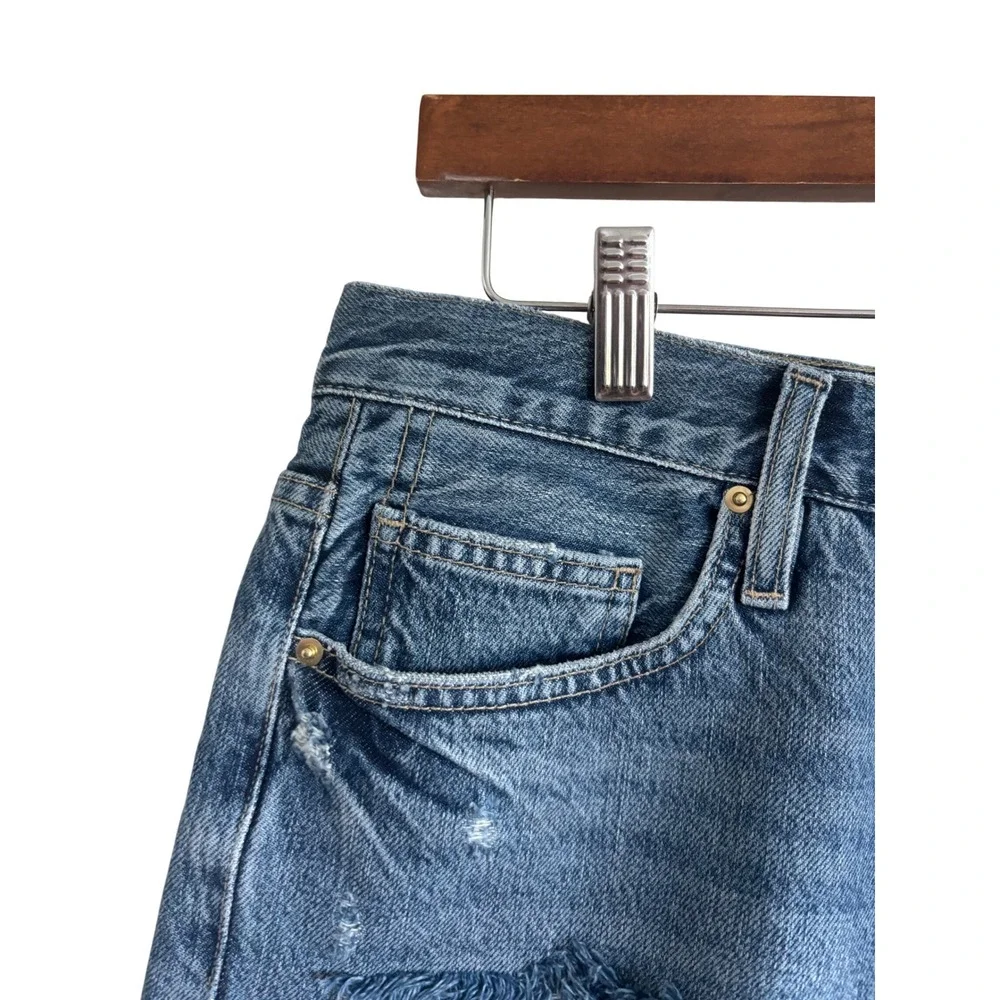 FRAME Denim Shorts Distressed High Rise Button Fly Blue Jean Shorts Size‎ 27